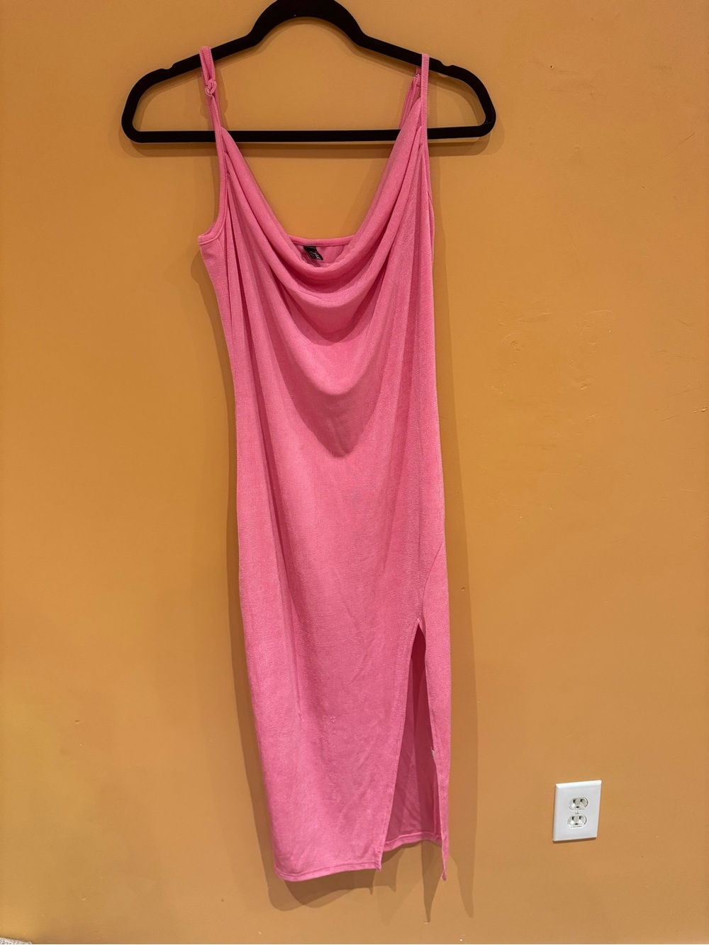Pink Cowl Neck Slip Dress with Side Slit